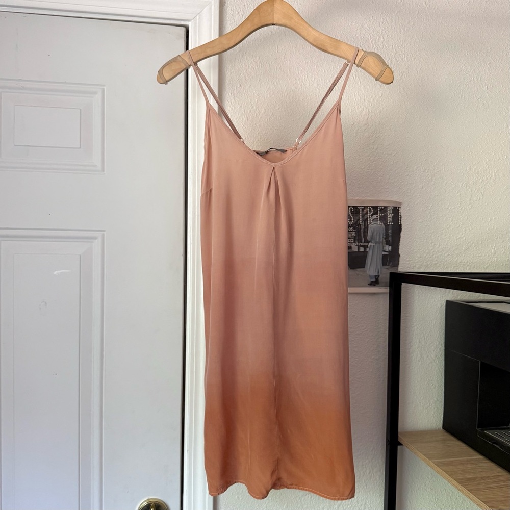 ALI GOLDEN dusty‎ pink orange ombre dip dye tie slip mini dress